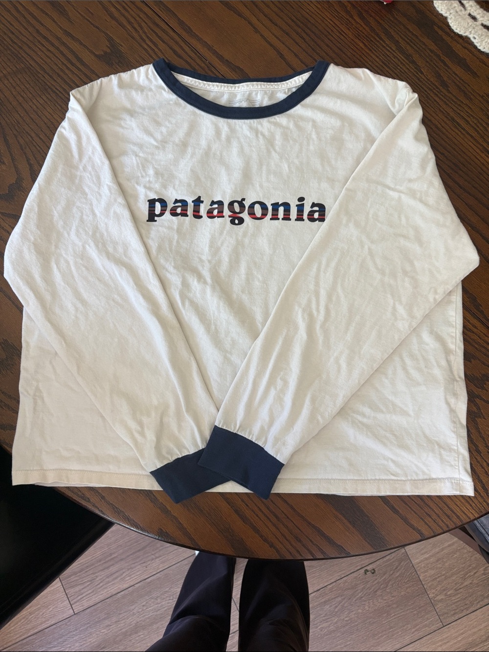 Patagonia White Long-Sleeve w/ Navy Trim